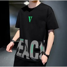 Amor Man Büyük Beden Özel Üretim V Göğüs Baskılı Ultra Rahat Sokak Stili Battal Erkek T-Shırt