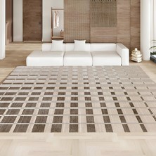Dekoratif Salon Mutfak Koridor Halısı Modern Vizon 4017
