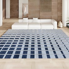 Dekoratif Salon Mutfak Koridor Halısı Modern Mavi 4017