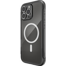 iPhone 16 Pro Kılıf Magsafeli Raptic Air Serisi Airbag Tasarımlı Metal Köşelikli Şeffaf Kapak Siyah