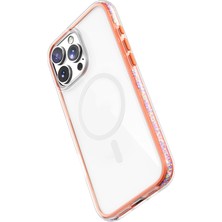iPhone 16 Pro Max Kılıf Magsafe Uyumlu Raptic Airjoy Serisi Boncuk Tasarımlı Şeffaf Kapak Turuncu