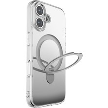 iPhone 16 Kılıf Magsafe Şarj Özellikli Raptic Air Stand Serisi Aynalı Arka Yüzey Standlı Kapak Gri