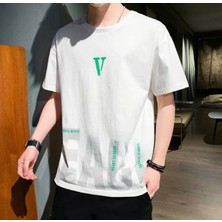 Amor Man Büyük Beden Özel Üretim V Göğüs Baskılı Ultra Rahat Sokak Stili Battal Erkek T-Shır