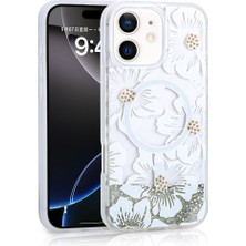 Başkenttekno Apple iPhone 12 Kılıf Sıvılı Simli Baskılı Şeffaf Arka Yüzey Mossa Silikon Kapak