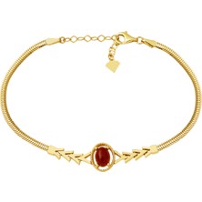 Bilezikci Balıksırtı Zincirli Akik Taşlı 14 Ayar Altın Bileklik