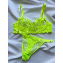 Shy Lola Lingerie Çiçek Desenli Dantelli Tül Bralet Sütyen Kilot Tanga Takım / Iç Çamaşırı Takımı
