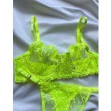 Shy Lola Lingerie Çiçek Desenli Dantelli Tül Bralet Sütyen Kilot Tanga Takım / Iç Çamaşırı Takımı