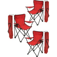3 Adet Çantalı Katlanır Kamp Sandalyesi Rejisör Katlanabilir Piknik Plaj Sandalyesi Kırmızı