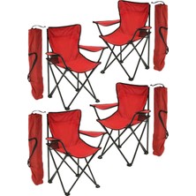 4 Adet Çantalı Katlanır Kamp Sandalyesi Rejisör Katlanabilir Piknik Plaj Sandalyesi Kırmızı