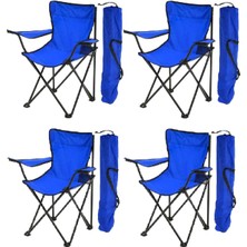 4 Adet Çantalı Katlanır Kamp Sandalyesi Rejisör Katlanabilir Piknik Plaj Sandalyesi Mavi