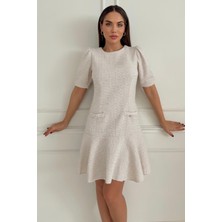 Tüvit Kumaş Midi Boy Sıfır Yaka Cep Detaylı Kadın Elbise 029