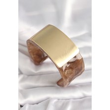 Pileli Store Kahverengi Mermer Desen Akrilik Platik Gold Dikdörtgen Plaka Model Vintage Kadın Bilezik - TJ-BB6686