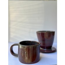 Kabile V60 Dripper Ve Kupa Seti Seramik El Yapımı Takım