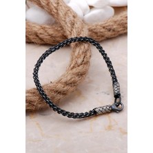 Sümer Telkari Kazaziye Tığ Örgü Oksitli 19.5 cm Gümüş Erkek Bileklik 4737