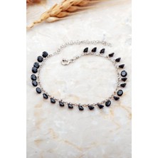 Sümer Telkari Oniks Taşlı Sallantılı Rodyumlu Gümüş Bileklik 4733