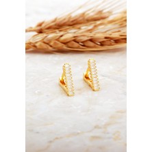 Sümer Telkari Baget Taşlı Altın Kaplama Küçük Boy Üçgen Gümüş Küpe 7184