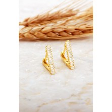 Sümer Telkari Baget Taşlı Altın Kaplama Orta Boy Üçgen Gümüş Küpe 7182