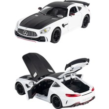 Nostalji Kutusu Mercedes 1:24 Amg Gtr Beyaz Sesli Işıklı Çek Bırak Oyuncak Diecast Metal Spor Araba 20 cm