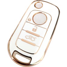 Kasey Fiat Egea Uyumlu Nano Kumanda Anahtar Kılıfı Oto Anahtarlık 3 Tuşlu Beyaz Gold