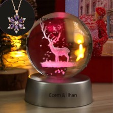 Kişiye Özel Geyik Işıklı Cam Küre 8cm*6cm Lotus Melek Kolye Hediyeli