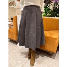 Pileli Kaşe Midi Etek