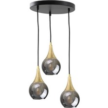 Mylights  Retro  Rusik Vintage Üçlü Füme  Camlı Sarkıt Avize