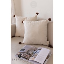 Ersperto Otantica Püsküllü Keten Dekoratif Kırlent Kılıfı Yastık Kılıfı 1 Adet 43 x 43 cm