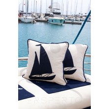 Ersperto Marin Serisi Kayık Punch Panç Desen Nakışlı Kırlent Kılıfı 1 Adet 43 x 43 cm