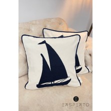 Ersperto Marin Serisi Kayık Punch Panç Desen Nakışlı Kırlent Kılıfı 1 Adet 43 x 43 cm