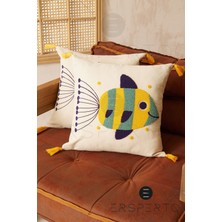 Ersperto Marin Serisi Gemi Desen Punch Panç Desen Nakışlı Kırlent Kılıfı 1 Adet 43 x 43 cm