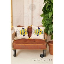 Ersperto Marin Serisi Gemi Desen Punch Panç Desen Nakışlı Kırlent Kılıfı 1 Adet 43 x 43 cm
