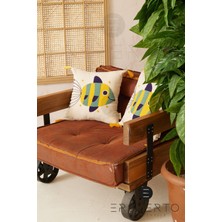 Ersperto Marin Serisi Gemi Desen Punch Panç Desen Nakışlı Kırlent Kılıfı 1 Adet 43 x 43 cm