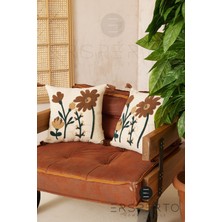 Ersperto Çiçek Püsküllü Keten Dekoratif Kırlent Kılıfı Yastık Kılıfı 1 Adet 43 x 43 cm