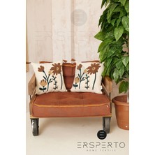 Ersperto Çiçek Püsküllü Keten Dekoratif Kırlent Kılıfı Yastık Kılıfı 1 Adet 43 x 43 cm