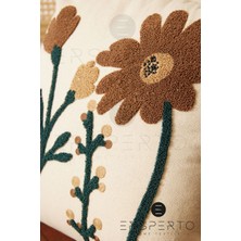 Ersperto Çiçek Püsküllü Keten Dekoratif Kırlent Kılıfı Yastık Kılıfı 1 Adet 43 x 43 cm