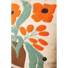 Ersperto Çiçek Püsküllü Keten Dekoratif Kırlent Kılıfı Yastık Kılıfı 1 Adet 43 x 43 cm