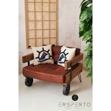 Ersperto Marin Serisi Gemi Desen Punch Panç Desen Nakışlı Kırlent Kılıfı 1 Adet 43 x 43 cm