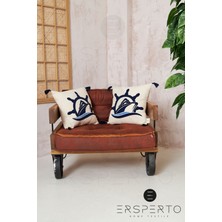 Ersperto Marin Serisi Gemi Desen Punch Panç Desen Nakışlı Kırlent Kılıfı 1 Adet 43 x 43 cm