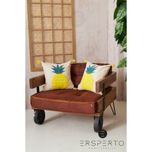 Ersperto Summer Püsküllü Keten Dekoratif Kırlent Kılıfı Yastık Kılıfı 1 Adet 43 x 43 cm