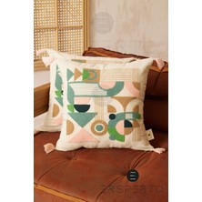 Ersperto Bohem Püsküllü Keten Dekoratif Kırlent Kılıfı Yastık Kılıfı 1 Adet 43 x 43 cm