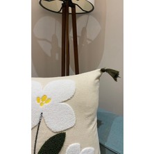 Ersperto Çiçek Püsküllü Keten Dekoratif Kırlent Kılıfı Yastık Kılıfı 1 Adet 43 x 43 cm