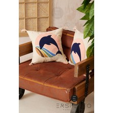 Ersperto Marin Serisi Gemi Desen Punch Panç Desen Nakışlı Kırlent Kılıfı 1 Adet 43 x 43 cm