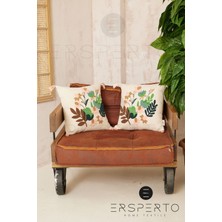 Ersperto Çiçek Püsküllü Keten Dekoratif Kırlent Kılıfı Yastık Kılıfı 1 Adet 43 x 43 cm