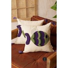 Ersperto Marin Serisi Gemi Desen Punch Panç Desen Nakışlı Kırlent Kılıfı 1 Adet 43 x 43 cm