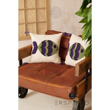 Ersperto Marin Serisi Gemi Desen Punch Panç Desen Nakışlı Kırlent Kılıfı 1 Adet 43 x 43 cm