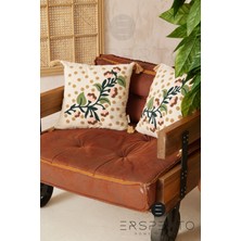 Ersperto Çiçek Püsküllü Keten Dekoratif Kırlent Kılıfı Yastık Kılıfı 1 Adet 43 x 43 cm
