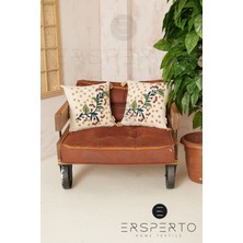Ersperto Çiçek Püsküllü Keten Dekoratif Kırlent Kılıfı Yastık Kılıfı 1 Adet 43 x 43 cm
