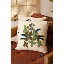 Ersperto Çiçek Püsküllü Keten Dekoratif Kırlent Kılıfı Yastık Kılıfı 1 Adet 43 x 43 cm