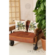 Ersperto Çiçek Püsküllü Keten Dekoratif Kırlent Kılıfı Yastık Kılıfı 1 Adet 43 x 43 cm