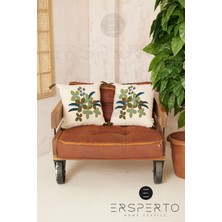Ersperto Çiçek Püsküllü Keten Dekoratif Kırlent Kılıfı Yastık Kılıfı 1 Adet 43 x 43 cm
